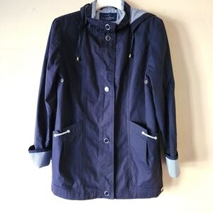 MACKINTOSH NEW ENGLAND Navy Blue Natuical White Blue Stripes Hooded Jacket Small